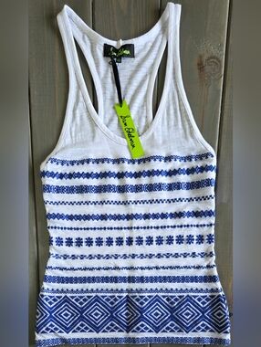 Sam Edelman Embroidered Tank Top Small NWT Boho White Blue